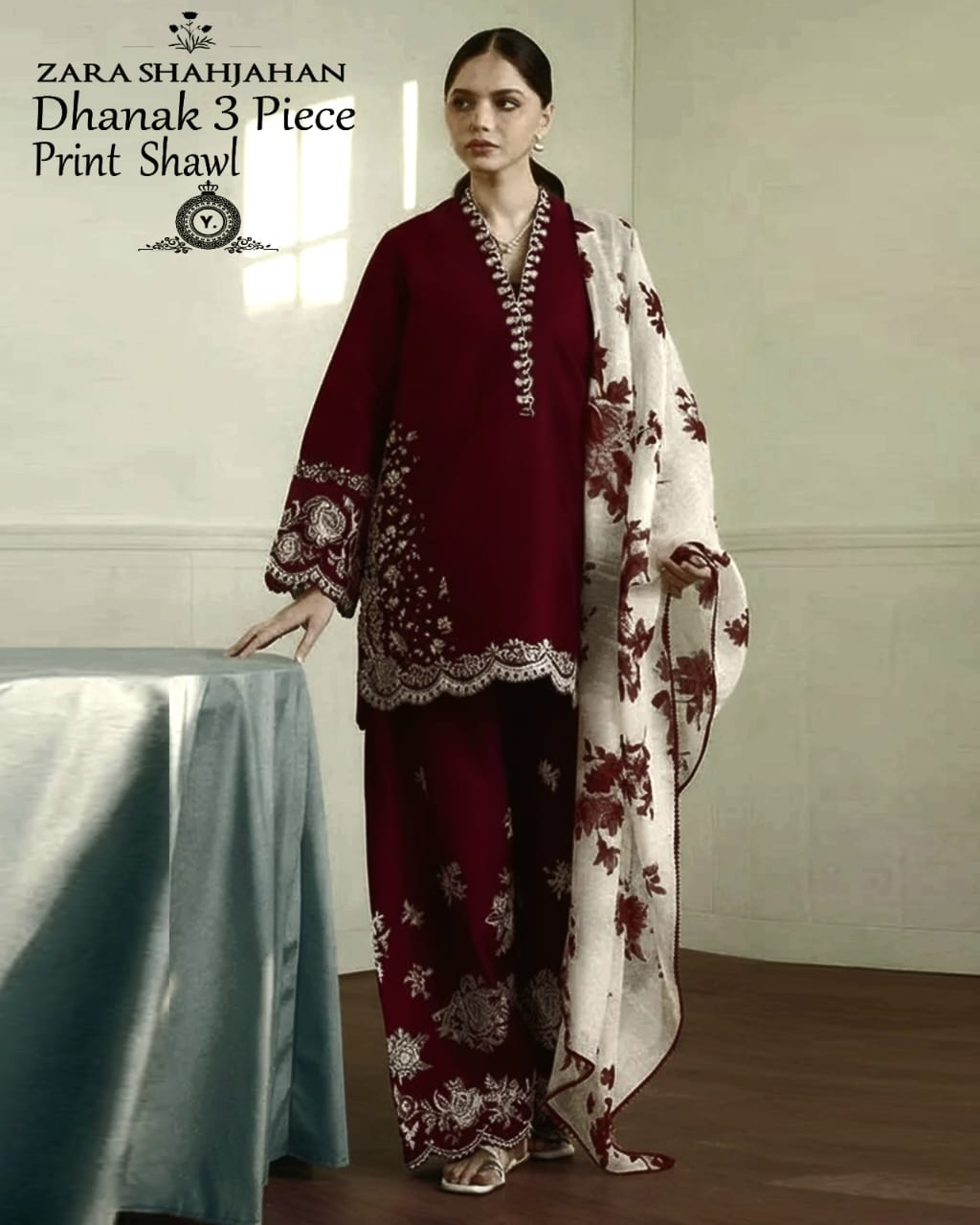 Dhanak embroidered luxury unstitched 3pc suit